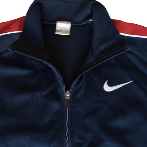 Nike Jacket Men M DARK BLUE RED zipper Long Sleeve Collar Fit Dry Pockets USED - Picture 3 of 8